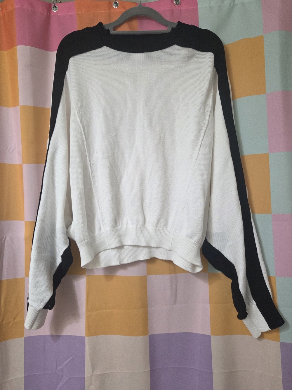 Maeve Black and White Colorblock Crewneck Sweater